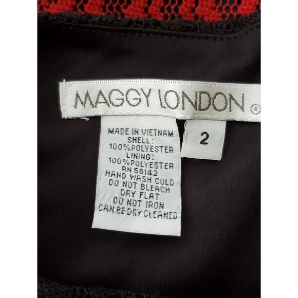 MAGGY LONDON Women's Red & Black Lace Overlay Sheath Dress Sz 2 - Picture 9 of 9